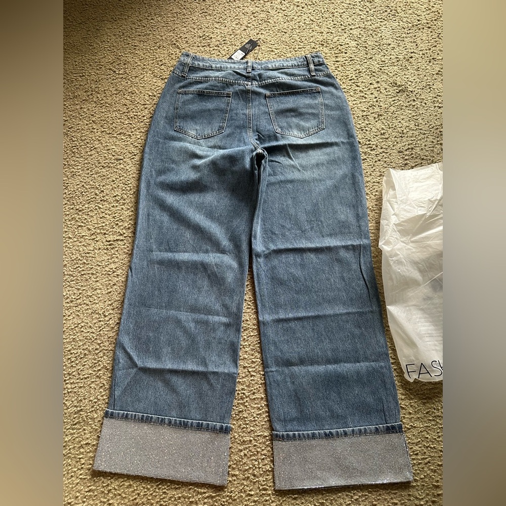 Fashion Nova Classic Turn Over Blue Women's Jeans Size 15 NWT - Picture 5 of 6